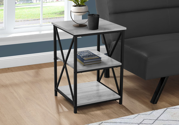 Black Metal Accent Table - Grey Laminate I 3596 By Monarch