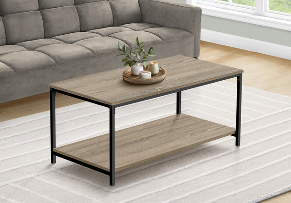 40"L Rectangular Brown Laminate Coffee Table - Black Metal I 3802 By Monarch