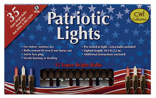 ^^Patriotic Lights White Cord 35 Ct. M704353 By CWI Gifts