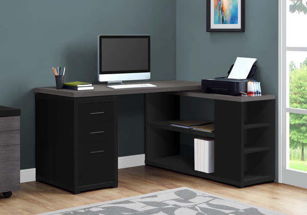 Black And Grey Laminate L Shape Left & Right Set Up Computer Desk I 7419 By Monarch