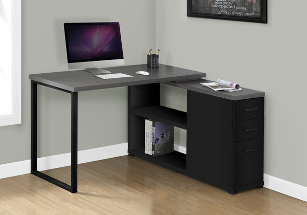 L Shape Black And Grey Laminate Left & Right Set Up Computer Desk - Black Metal I 7433 By Monarch
