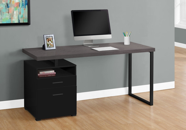 60"L Black And Grey Laminate Left & Right Set Up Computer Desk - Black Metal I 7436 By Monarch