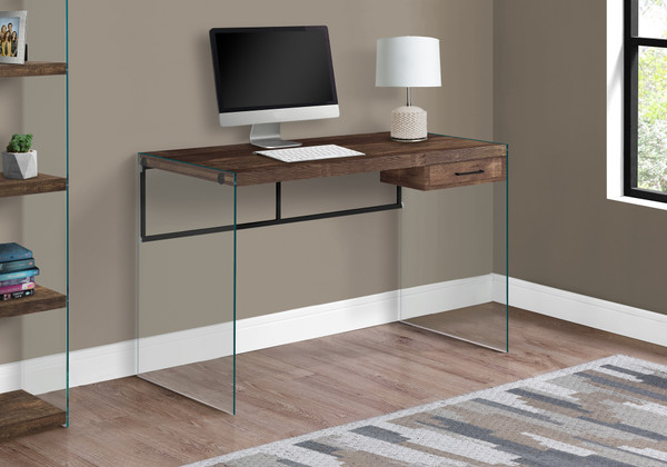 48"L Brown Laminate Computer Desk - Clear Tempered Glass I 7444 By Monarch