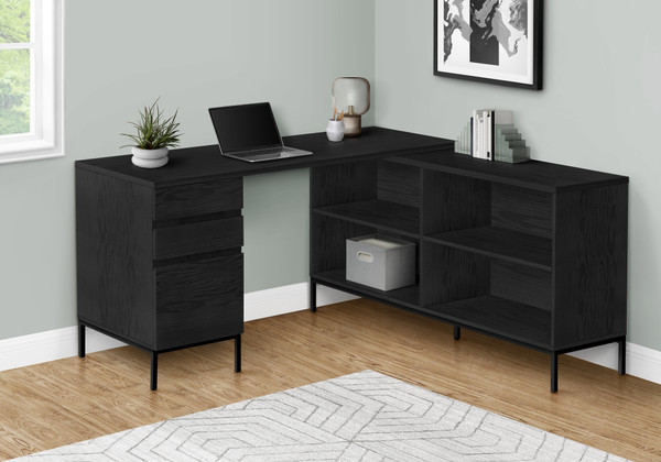 60"L Black Laminate L Shape Computer Desk - Black Metal I 7493 By Monarch