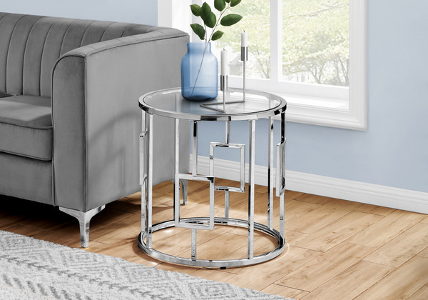 Transitional Chrome Metal Accent Table - Clear Tempered Glass I 7831 By Monarch