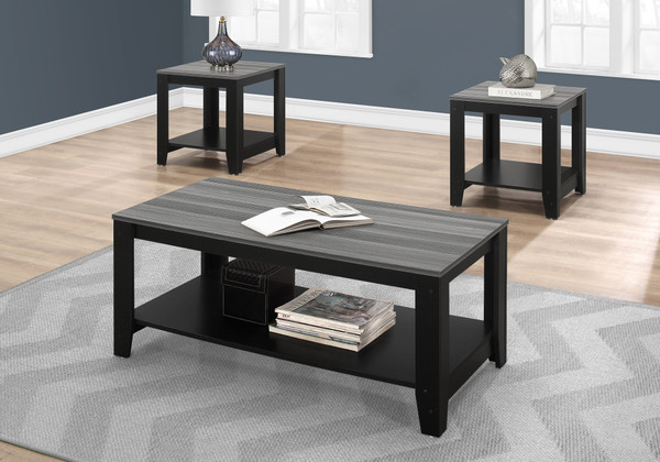 3-Piece Black And Grey Laminate Table Set I 7992P By Monarch