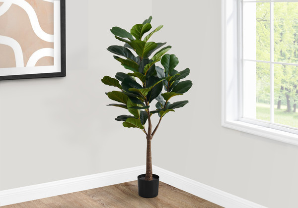 47" Tall Decorative Fiddle Tree Artificial Plant - Black Pot I 9515 By Monarch