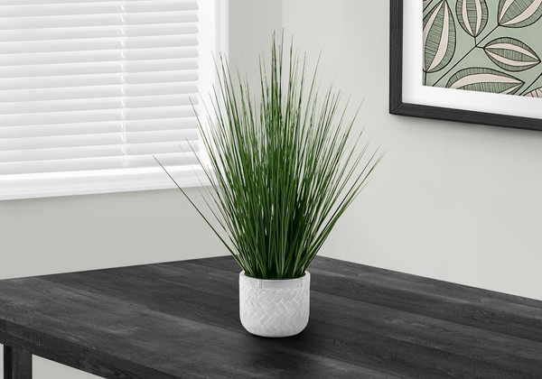 21" Tall Decorative Green Grass Artificial Plant - White Pot I 9574 By Monarch