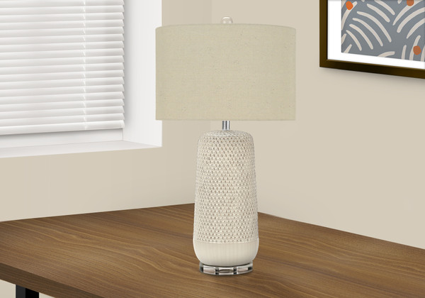 Contemporary 31"H Cream Ceramic Table Lamp - Beige Shade I 9605 By Monarch