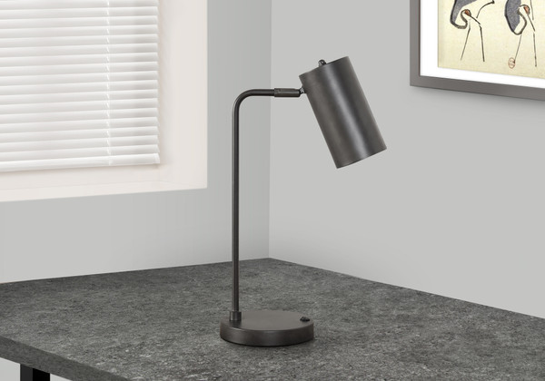 18"H, Modern Grey Metal Table Lamp - Grey Shade (Usb Port Included) I 9645 By Monarch