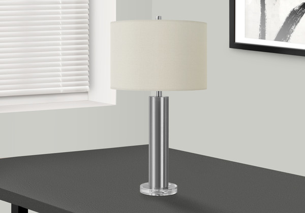 28"H Contemporary Nickel Metal Table Lamp - Ivory/Cream Shade I 9657 By Monarch