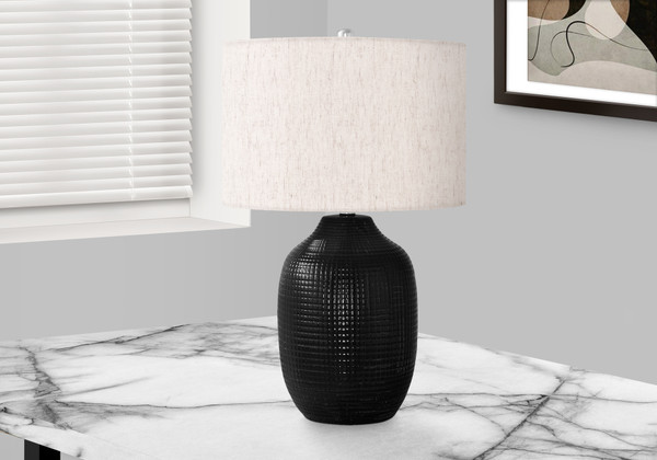 26"H Contemporary Black Ceramic Table Lamp - Ivory/Cream Shade I 9705 By Monarch