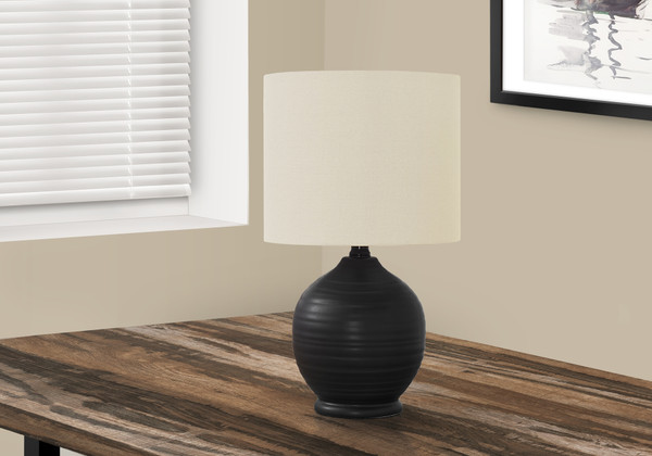 17"H Transitional Black Ceramic Table Lamp - Ivory/Cream Shade I 9739 By Monarch