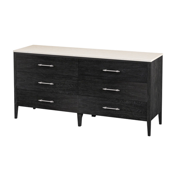 Butler Company Mayfair 64 In. W Rectangular 6 Drawer Wood And Marble Dresser, Black 5753432