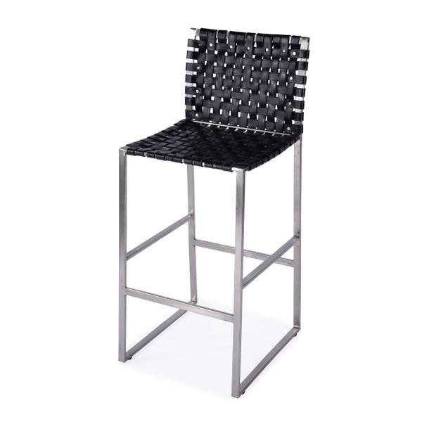 Butler Company Urban Woven Leather Rectangular 28" Barstool, Black 5445034