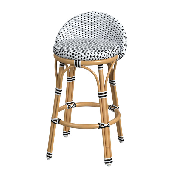 Butler Company Tobias Outdoor Rattan And Metal Low Back Counter Stool, Black And White 5649434