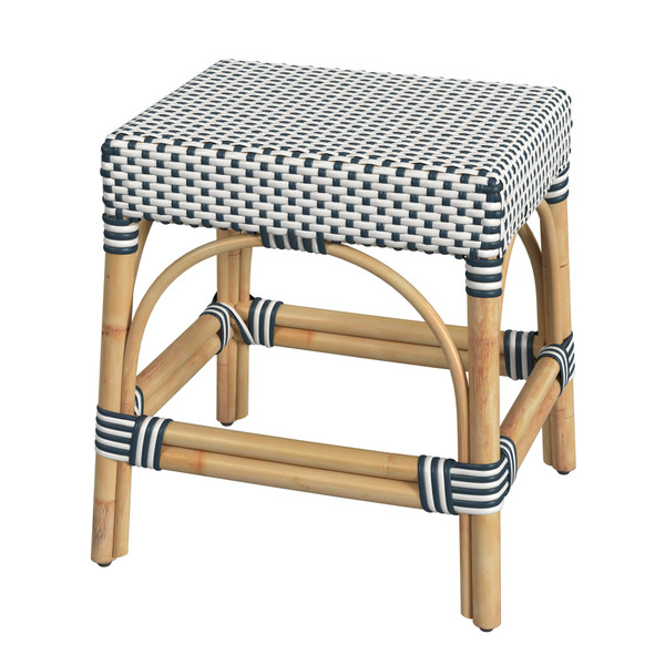 Butler Company Robias Rattan Rectangular 18" Dining Stool, White And Navy Stripe 5746291