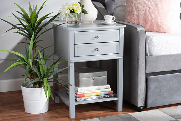 Willow Modern Transitional Light Grey Finished 2-Drawer Wood End Table By Baxton Studio SR1801426-Light Grey-ET