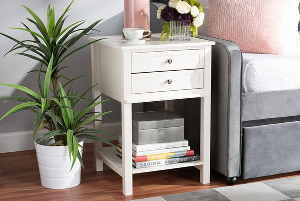Willow Modern Transitional White Finished 2-Drawer Wood End Table By Baxton Studio SR1801426-White-ET