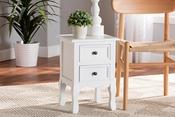 Caelan Classic And Traditional White Finished Wood 2-Drawer End Table By Baxton Studio FZC020117-White-ET