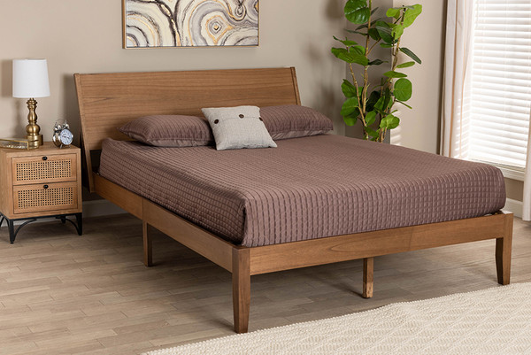 Eileen Mid-Century Transitional Walnut Brown Finished Wood Queen Size Platform Bed By Baxton Studio SW8522-Walnut-M17-Queen