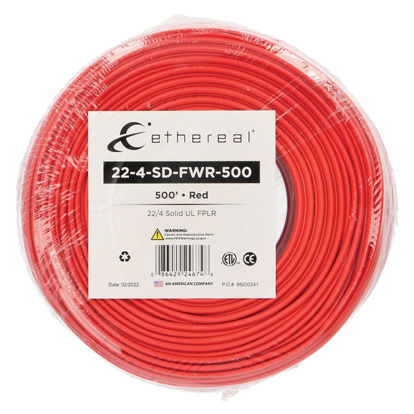 Petra 22-Gauge 4-Conductor Solid Fire Wire Cable, 500 Ft. (Red) ETH224SDFWR500