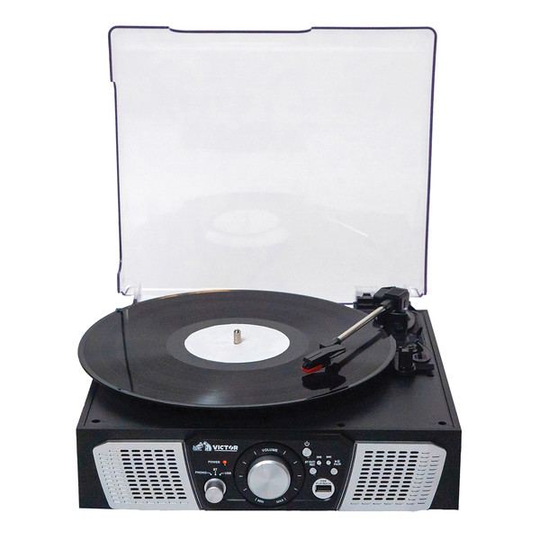 Petra Lakeshore Dual-Bluetooth(R) Belt-Drive Retro 5-In-1 Turntable System, Vhrp-1100-Bk NAXVHRP1100BK