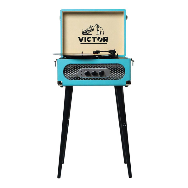 Petra Andover Dual-Bluetooth(R) Belt-Drive 5-In-1 Suitcase-Style Record Player With Legs, Vwrp-3200 (Turquoise) NAXVWRP3200TQ