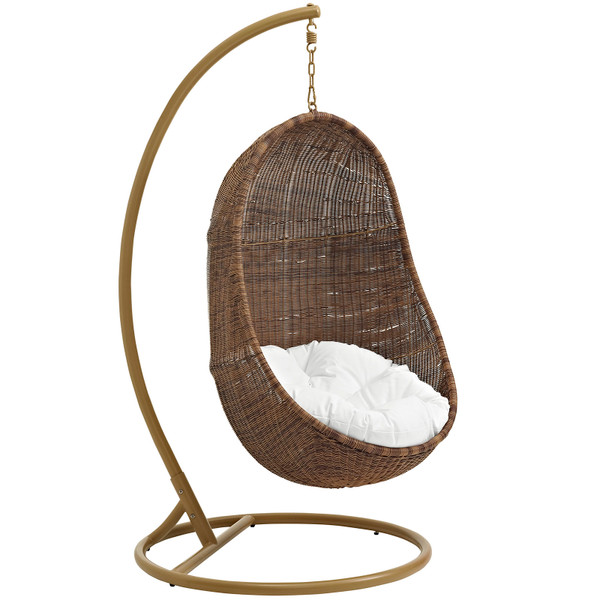 Modway Bean Outdoor Patio Wood Swing Chair With Stand - Coffee White EEI-2277-YLW-WHI-SET