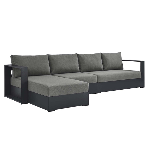 Modway Tahoe Outdoor Patio Powder-Coated Aluminum 3-Piece Left-Facing Chaise Sectional Sofa Set - Gray Charcoal EEI-6672-GRY-CHA