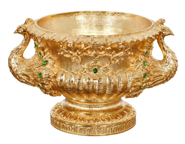 AFD Home Golden Emerald Peacock Ornate Centerpiece Bowl-Gold 12024973