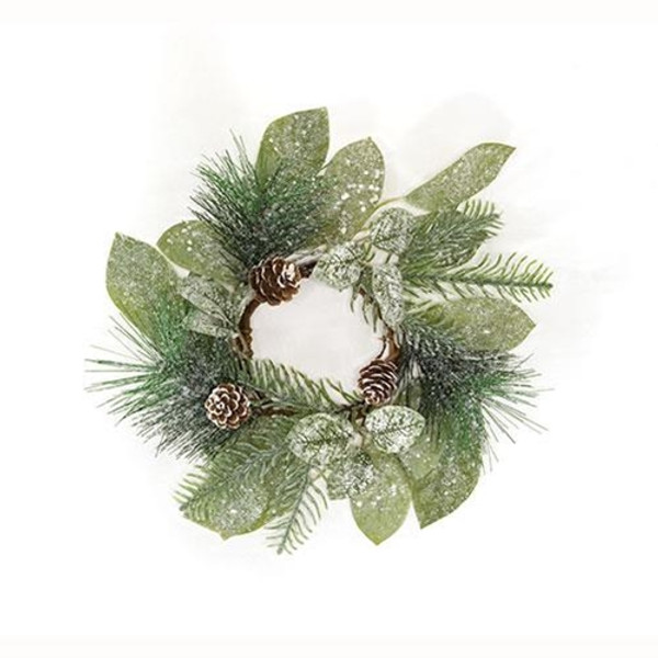 CWI Gifts Newport Snowy Mixed Greens & Cone Candle Ring 3.5" FSR82693D