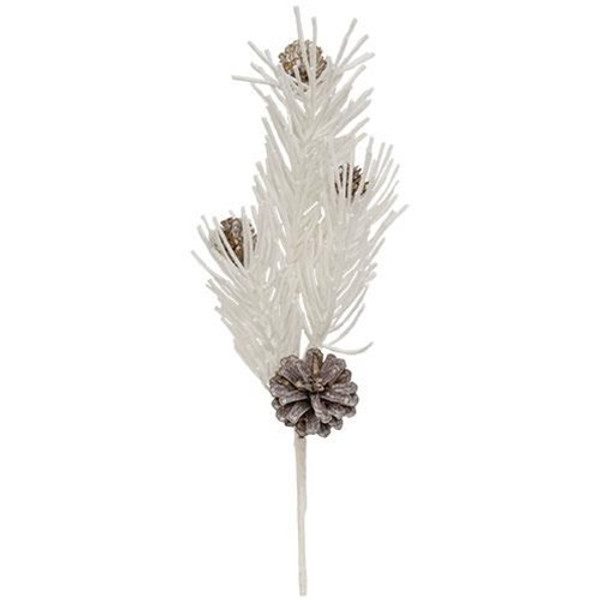 CWI Gifts White Glitter Soft Pine & Cone Pick FT30725