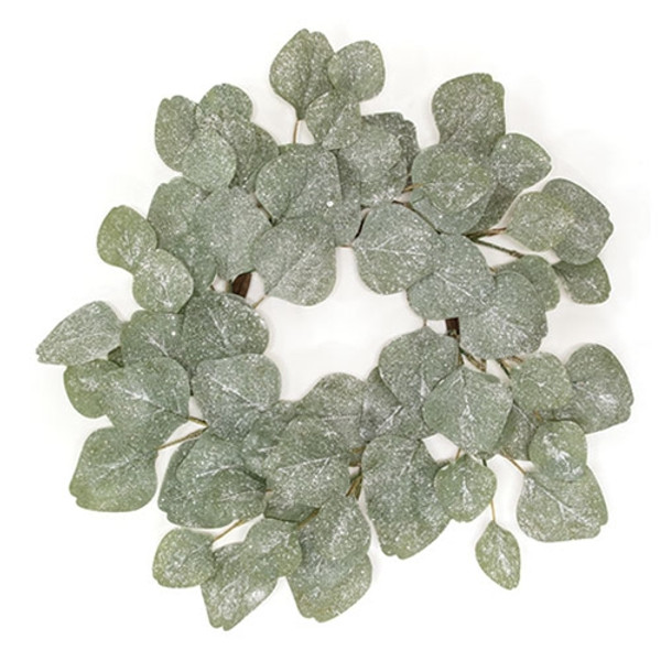 CWI Gifts Frosted Dollar Eucalyptus Leaf Candle Ring 6.5" FXM230503