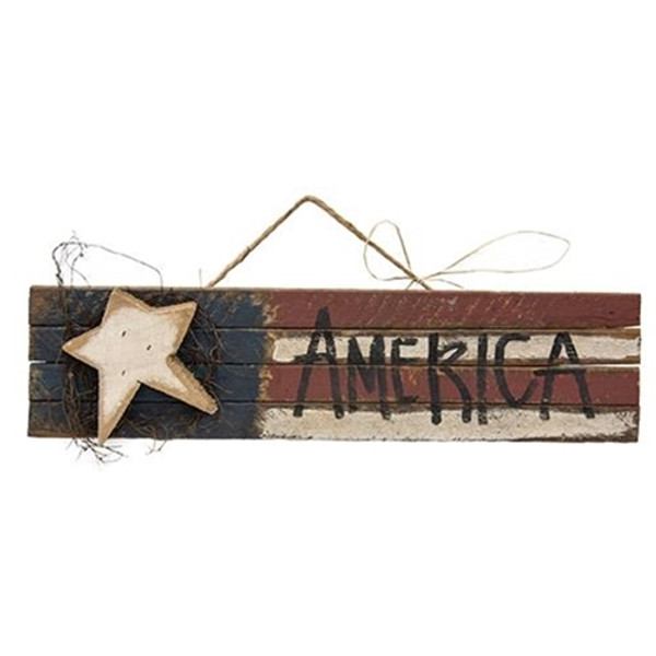 CWI Gifts Lath "America" Flag With Wood Star 2Ft G019204