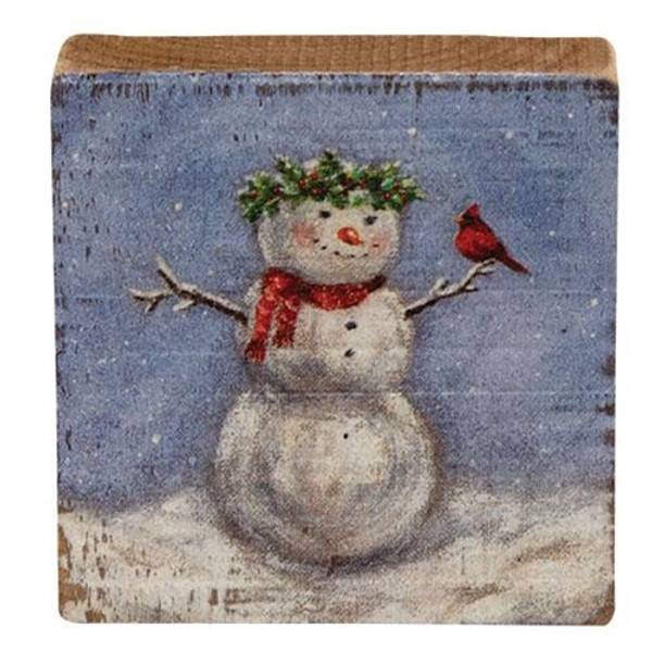 CWI Gifts Vintage Snow Woman & Cardinal Block G116269