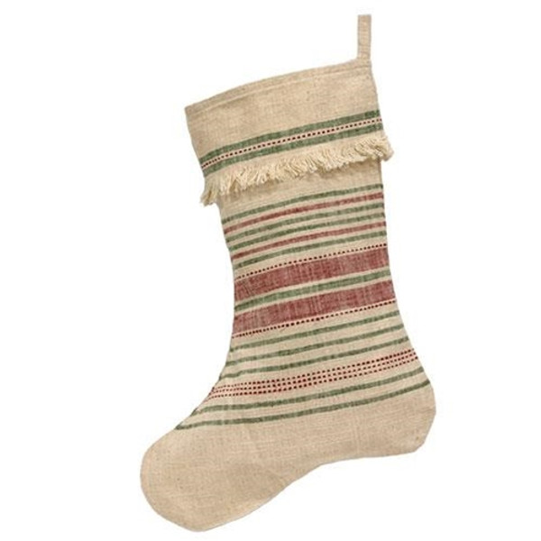 CWI Gifts Red & Green Stripes Fringed Stocking G116403