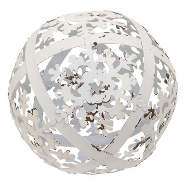 CWI Gifts White Distressed Metal Snowflake Sphere 5" G19DN067M