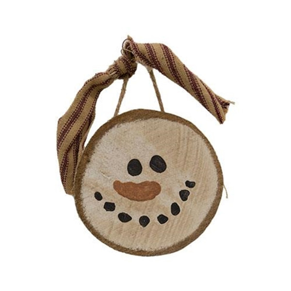 CWI Gifts Rustic Wood Round Smiley Snowman Ornament G23408