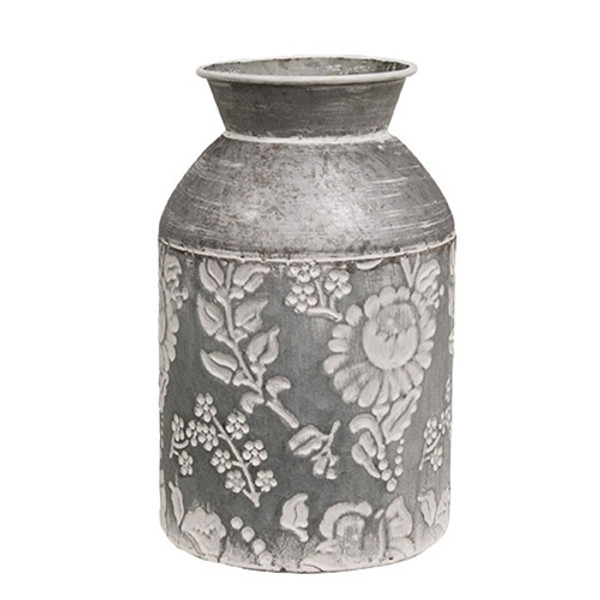 CWI Gifts Distressed Flower Embossed Metal Milk Can G23DN002