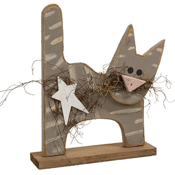 CWI Gifts Rustic Wood Gray Tabby Cat On Base 14.5"H G24113