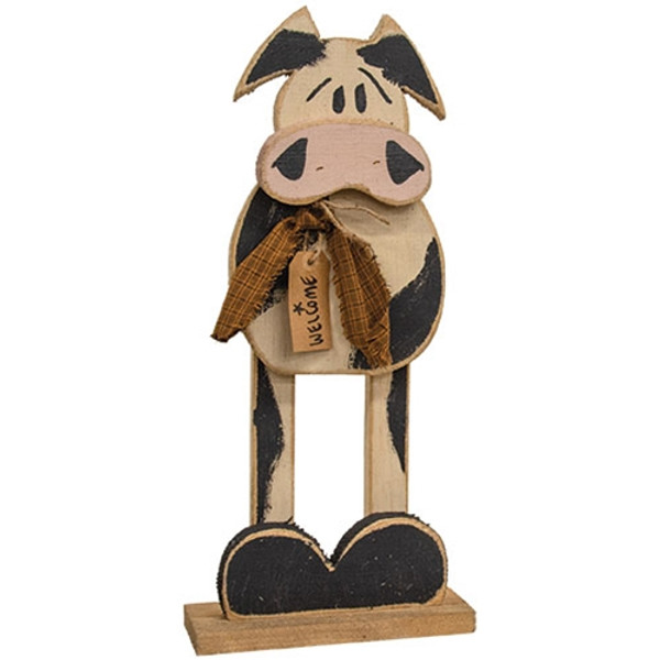 CWI Gifts Rustic Wood Skinny Leg Welcome Cow On Base 21"H G24119
