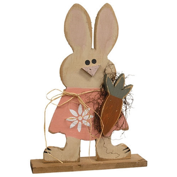 CWI Gifts Rustic Wood Standing Girl Bunny With Carrot On Base G24121