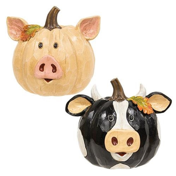 CWI Gifts Resin Carved Look Harvest Pig Or Cow 2 Assorted (Pack Of 2) G2685810