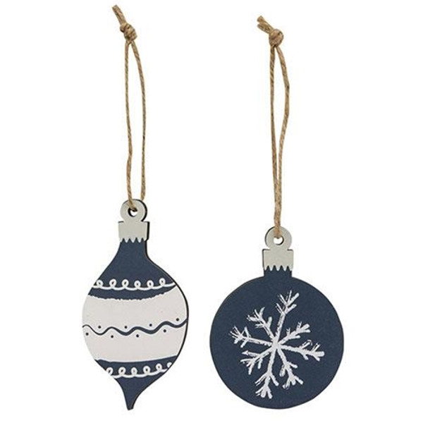 CWI Gifts Set Of 2 Wooden Snowflake Bulb Christmas Ornaments G37192