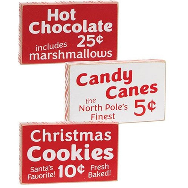 CWI Gifts Candy Canes Hot Chocolate Or Cookies Block 3 Assorted (Pack Of 3) G37237