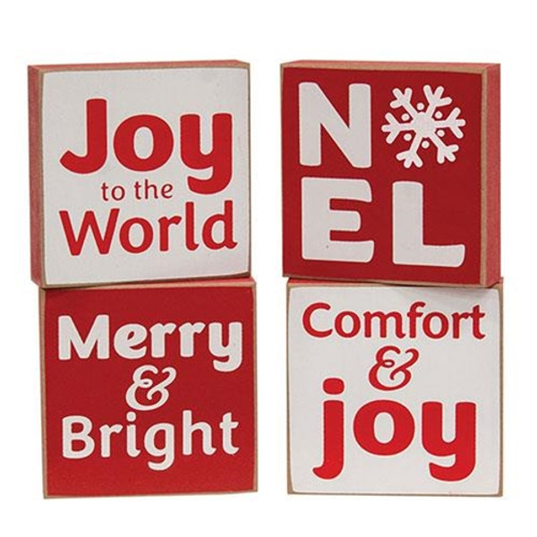 CWI Gifts Joy To The World Square Block 4 Assorted (Pack Of 4) G37239