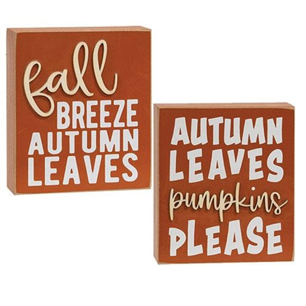 CWI Gifts Autumn Leaves/Pumpkins Please Box Sign 2 Assorted (Pack Of 2) G37298