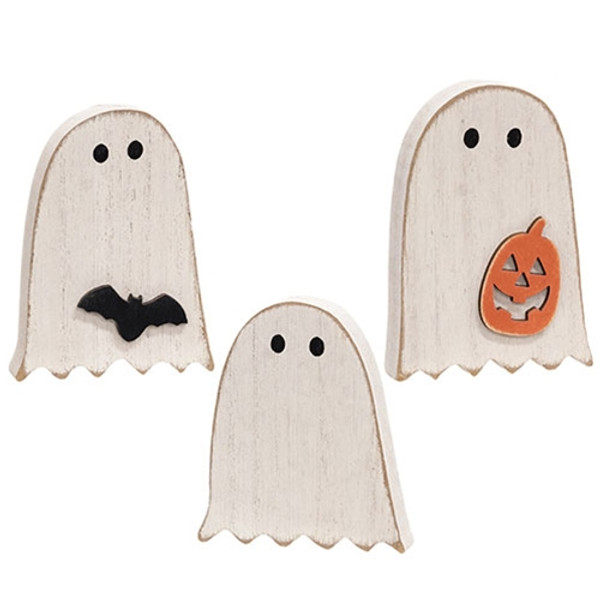 CWI Gifts Set Of 3 Distressed Wooden Ghost & Friend Sitters G37320