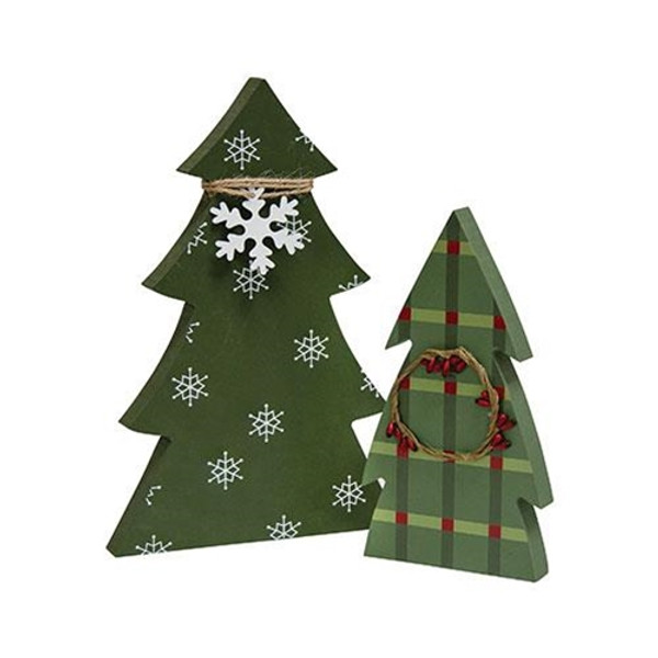 CWI Gifts Set Of 2 Snowflake & Plaid Chunky Tree Sitters G37369